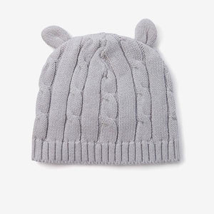 Gray Cable Knit Baby Hat With Ears